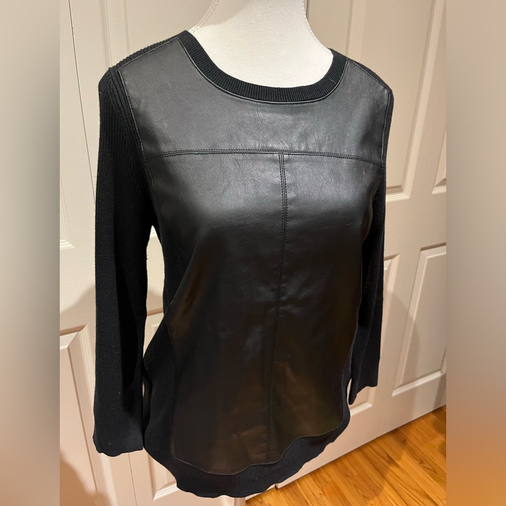 Banana Republic Black Faux Leather and Knit Sweater, Size Medium
